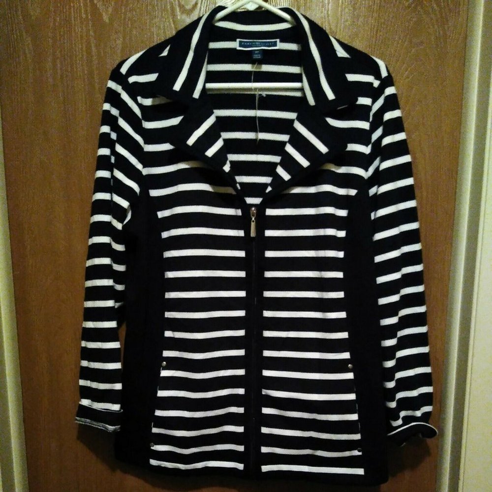 Karen Scott Women's Plus Size 0X Notch Collar Zip-Front Jacket Black & White New